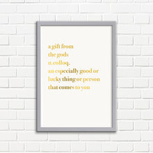 Load image into Gallery viewer, A Gift From The Gods Definition A3 Wall Art Print - White Typography