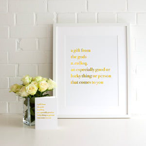 A Gift From The Gods Definition A3 Wall Art Print - White Typography